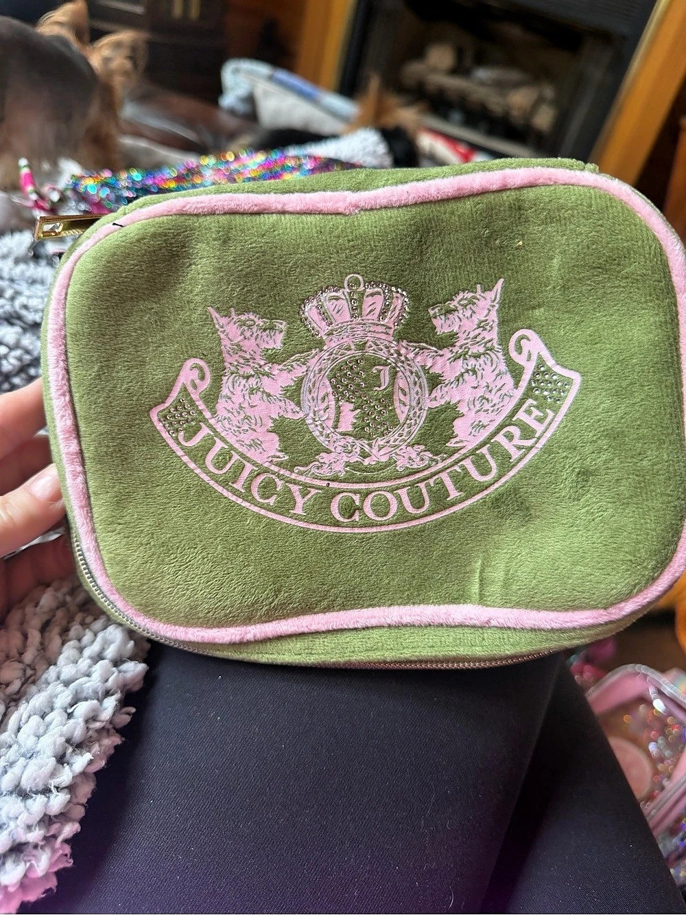 Juicy Couture Velour Travel Jewelry Box Organizer Green & Pink